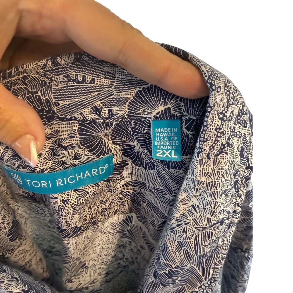 Tori Richard Mens 2XL Blue Coral Print Short Sleeve Button Up Shirt Hawaii Made - Picture 7 of 14